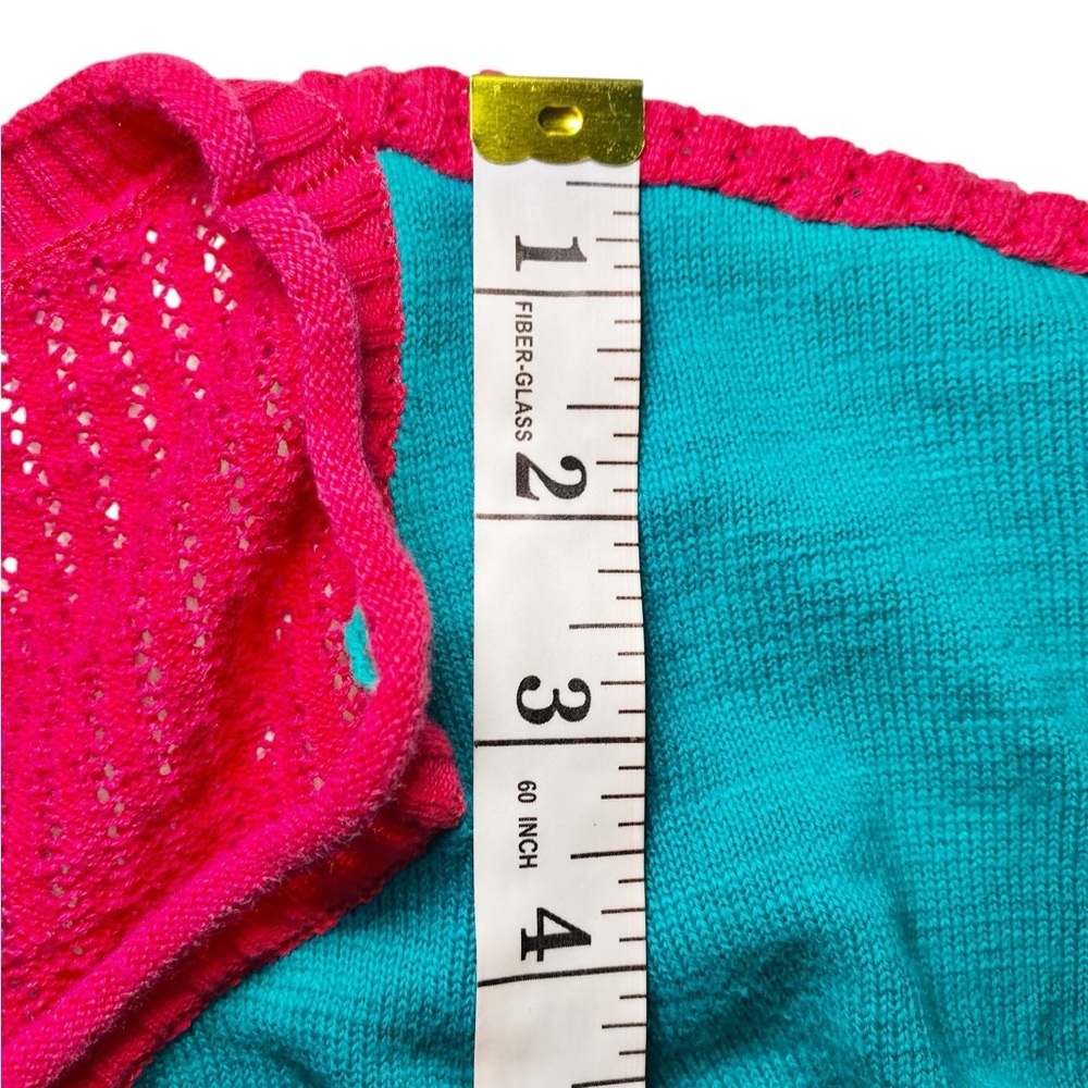 Soft Surroundings Hot Pink Floral Retro Maximalist Knit Sweater Short Sleeve Top - Picture 11 of 13